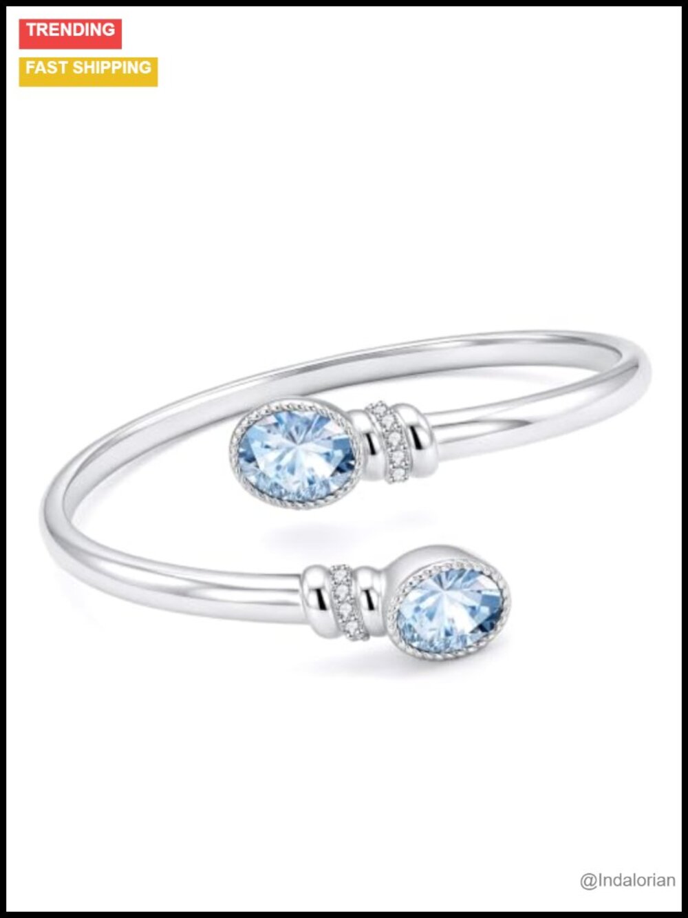 14K White Gold Plated Birthstone Bangle Bracelet Cuff for Women
